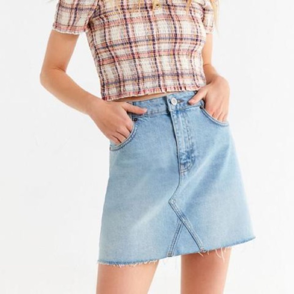 UO Light Wash Distressed Denim Skirt